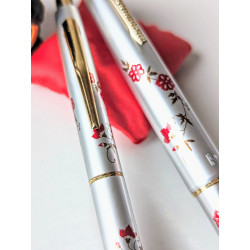 80's Platinum Floral 14K Gold Fine Nib Pocket Fountain Pen Set